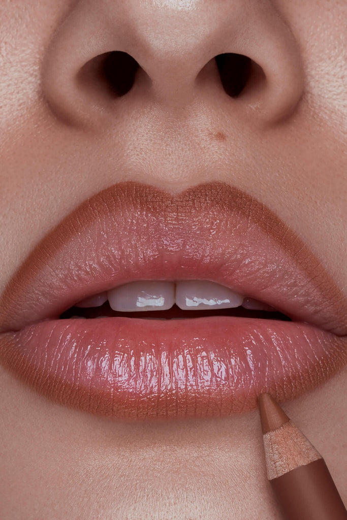 Praline lip liner shown on model's lips