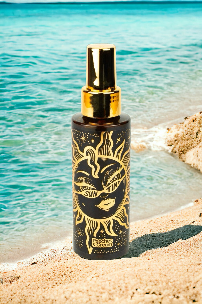 sun tint bottle on a beach